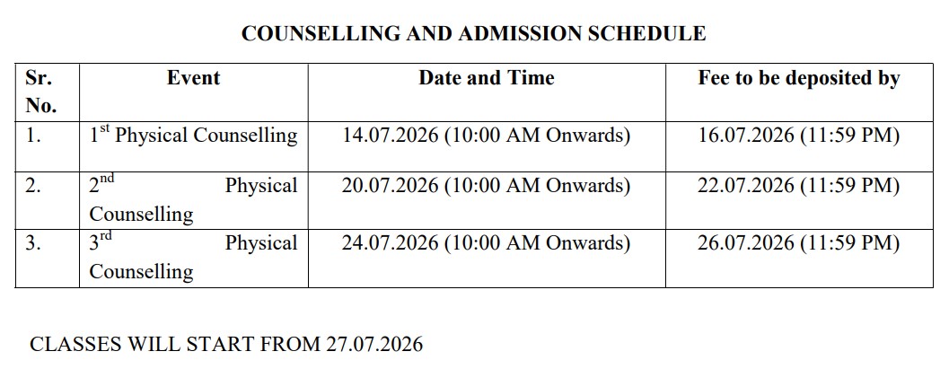 DCRUST Counselling dates 2026