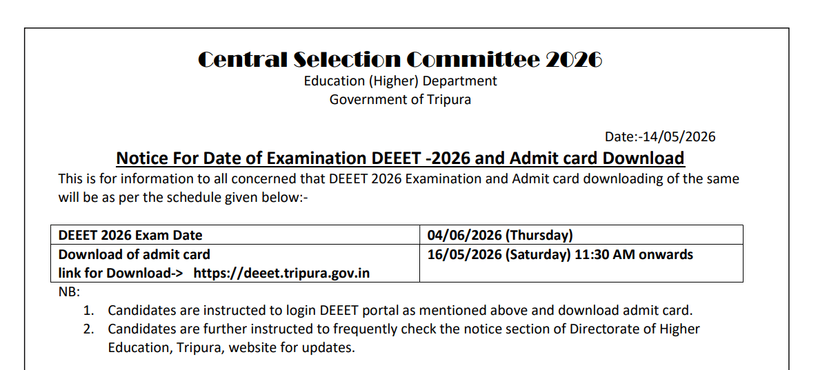  DEEET 2026 Exam Date Announced for May 15