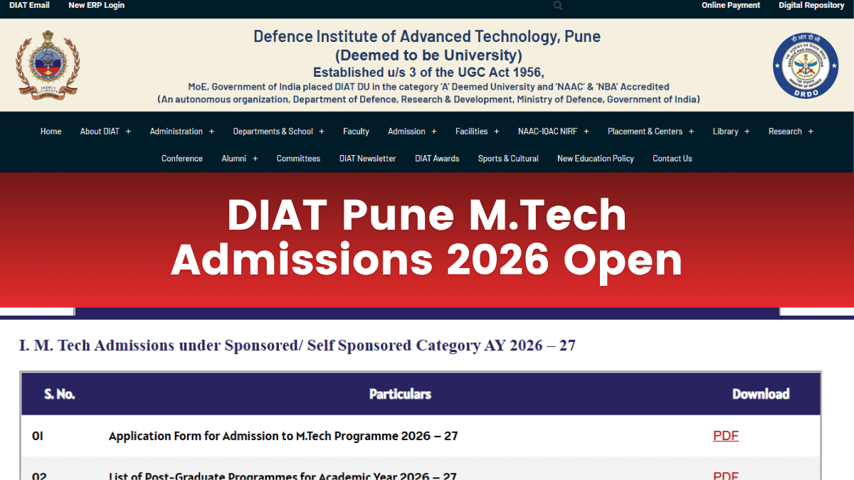 DIAT Pune M.Tech Admission 2026