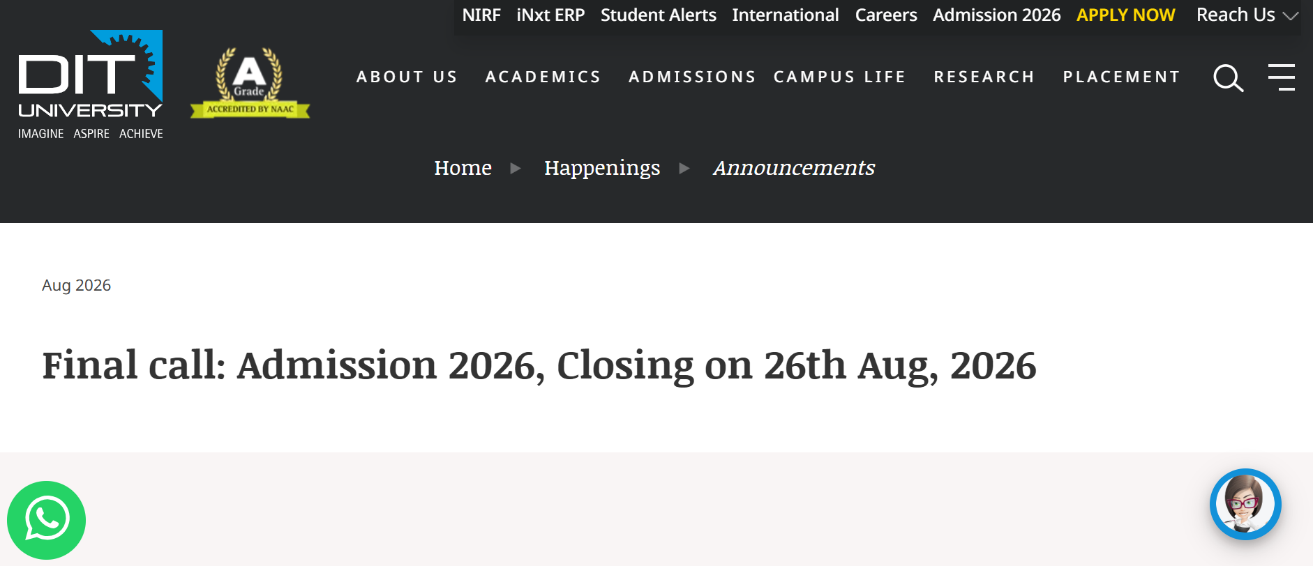 DIT University Dehradun Admission 2026