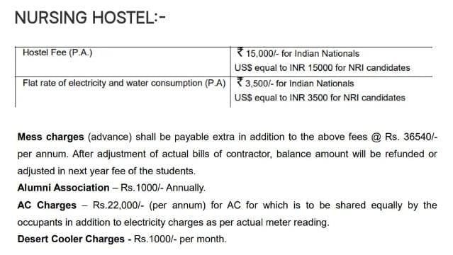 DMCH Ludhiana Nursing Hostel Fee Structure