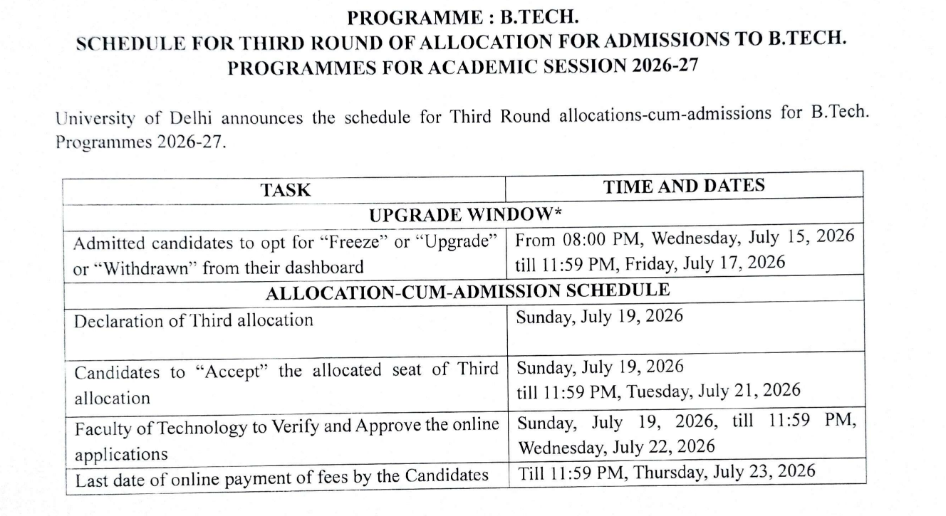 DU BTech Round 3