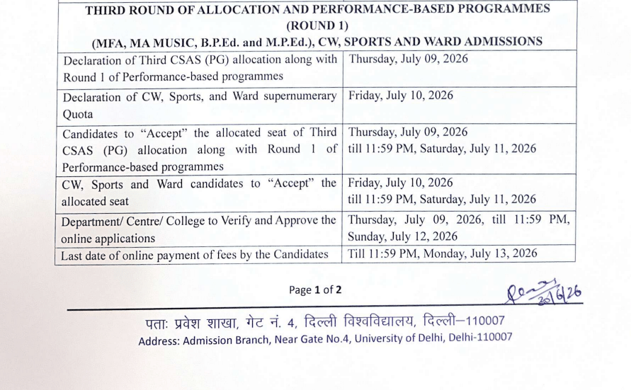 CSAS PG Round 3 Allotment Result