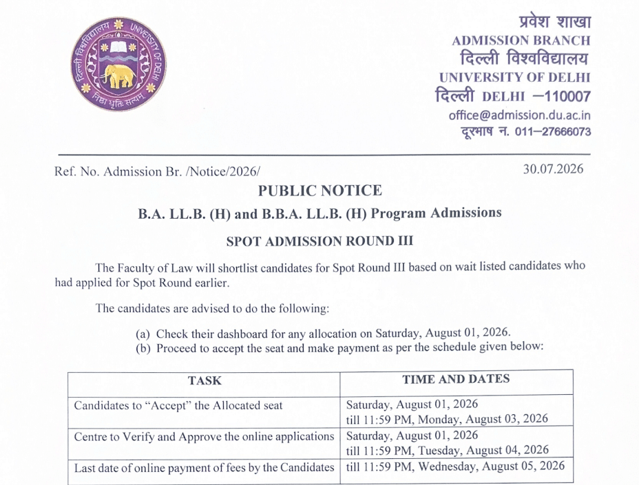 DU Integrated LLB Spot Round 3