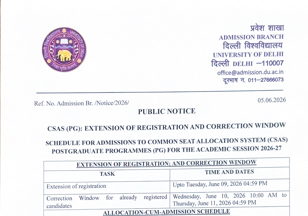DU PG CSAS 2026 First Allotment List Out at pgadmission uod ac in