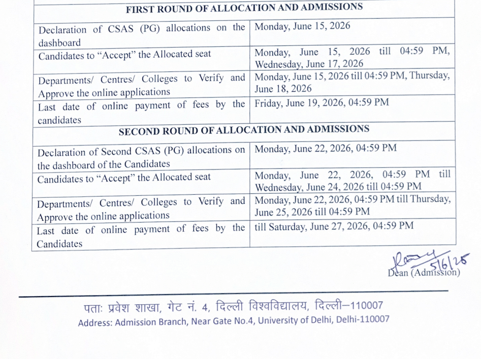 DU PG Round 2 Seat Allotment 2026 Released on Official CSAS Portal