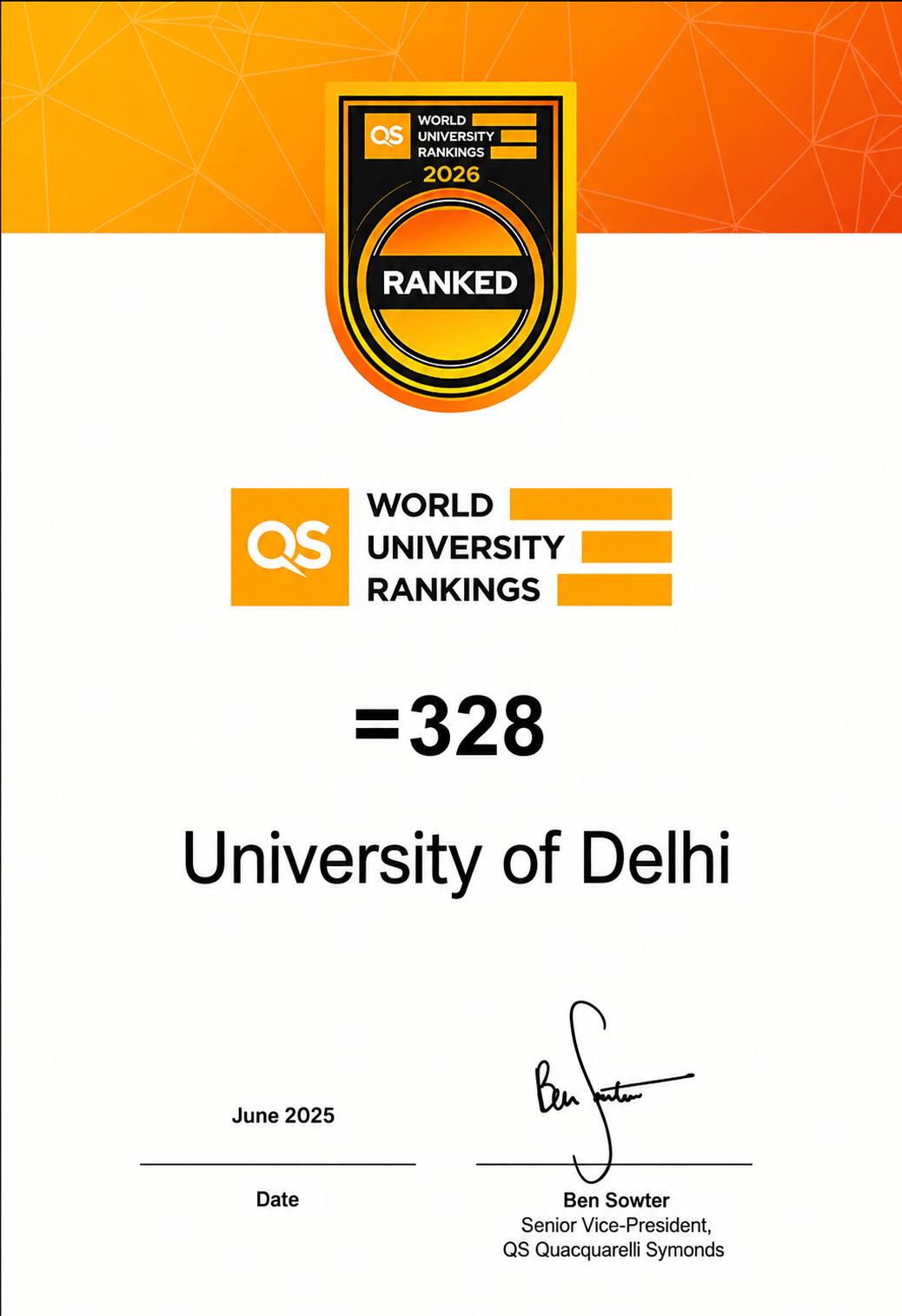 Delhi University QS Ranking 2026