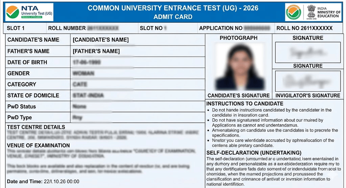 Details Mentioned on CUET UG 2026 Admit Card