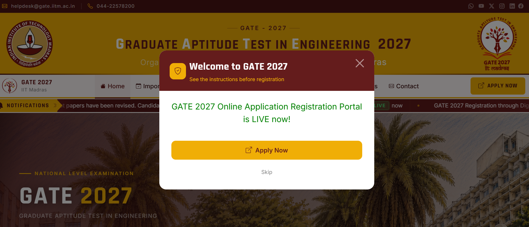 GATE 2027 Important Dates