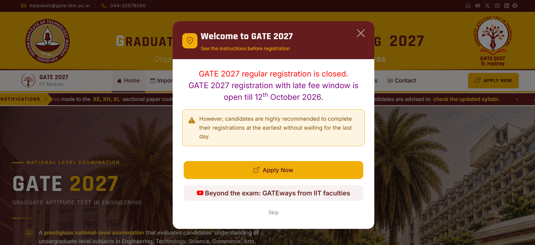 GATE 2027 Important Dates