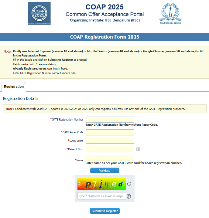 GATE COAP Registration