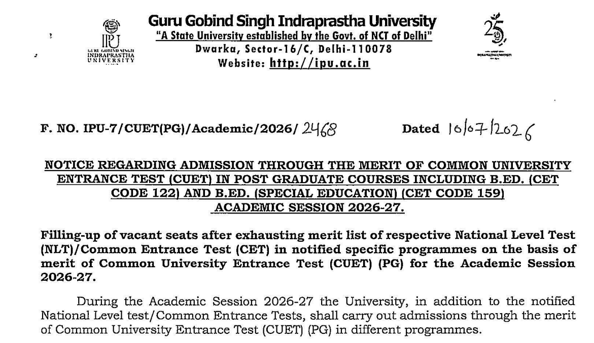 GGSIPU PG Admission 2026