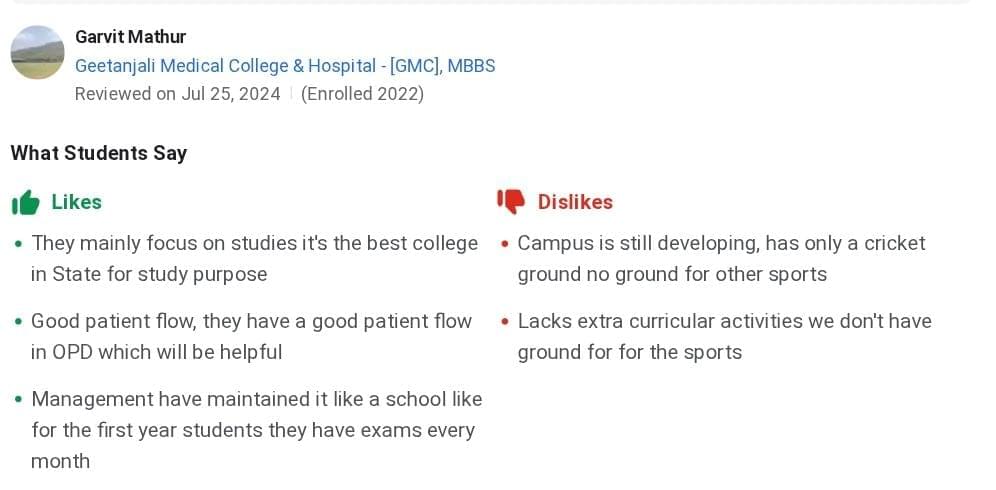 GMCH Udaipur Student Review