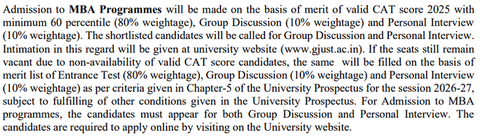GJUST MBA Eligibility Criteria 2026