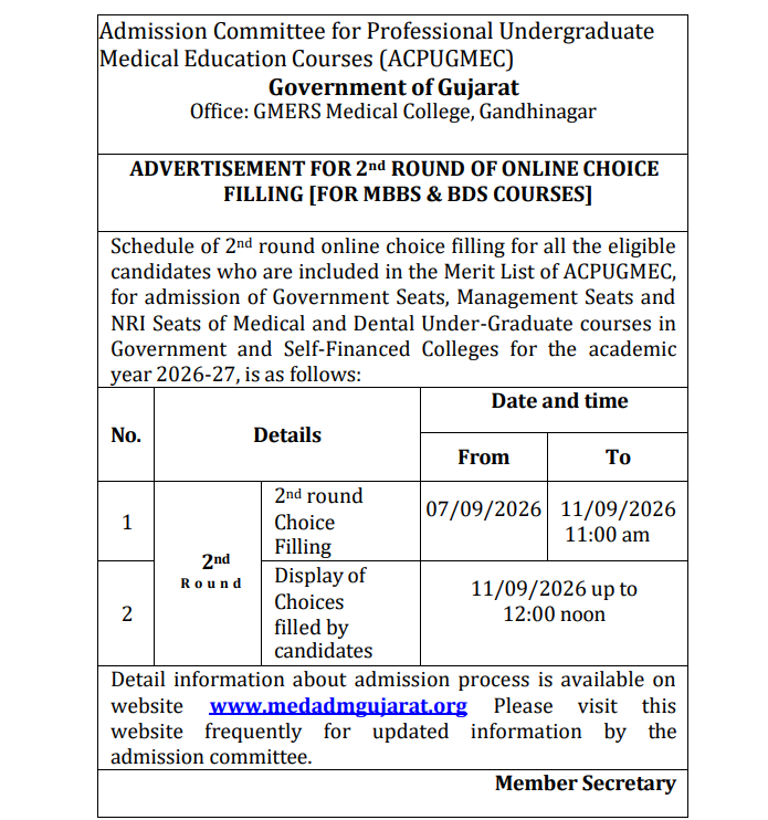 .  Gujarat NEET UG Round 2 Important Dates