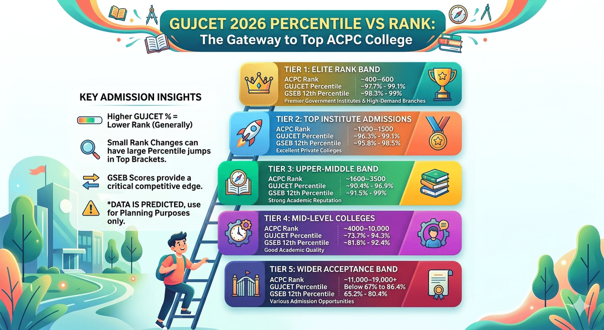 GUJCET marks Vs Percentile Vs Rank
