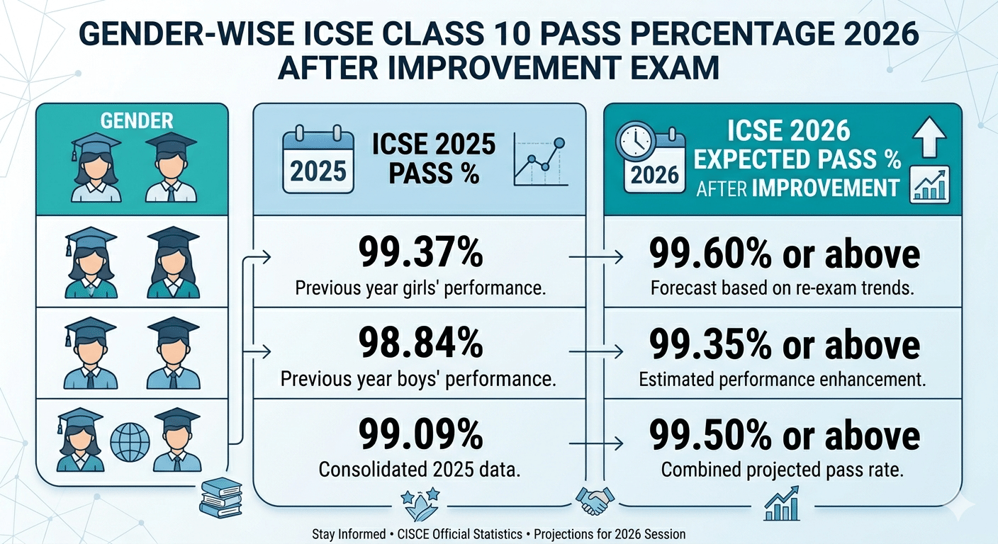 Gender-wise ICSE Class 10&nbsp;Pass Percentage 2026 After Improvement Exam