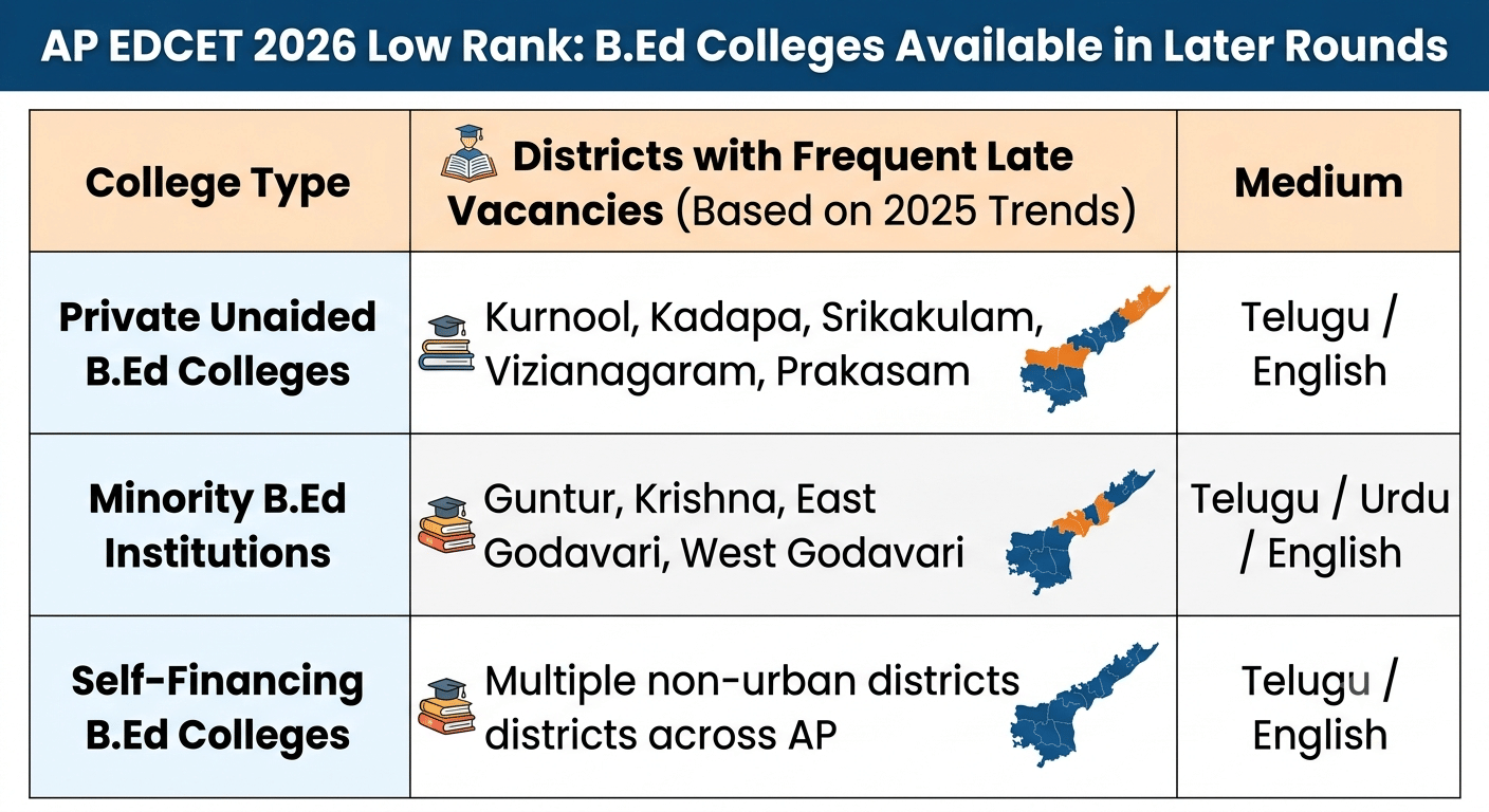 AP EDCET 2026 Low Rank: B.Ed Colleges Available in Later Rounds