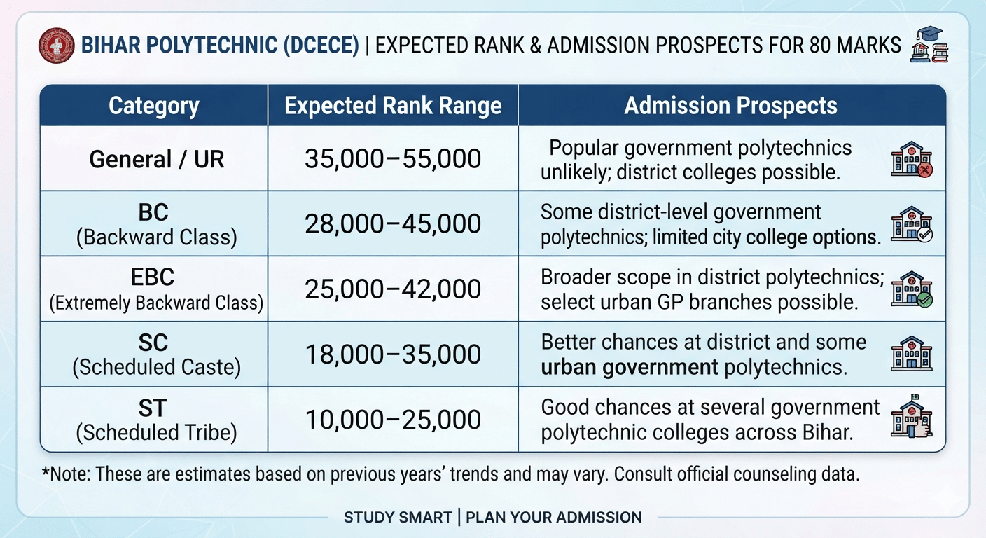 Category-Wise Expected Rank for 80 Marks in DCECE 2026