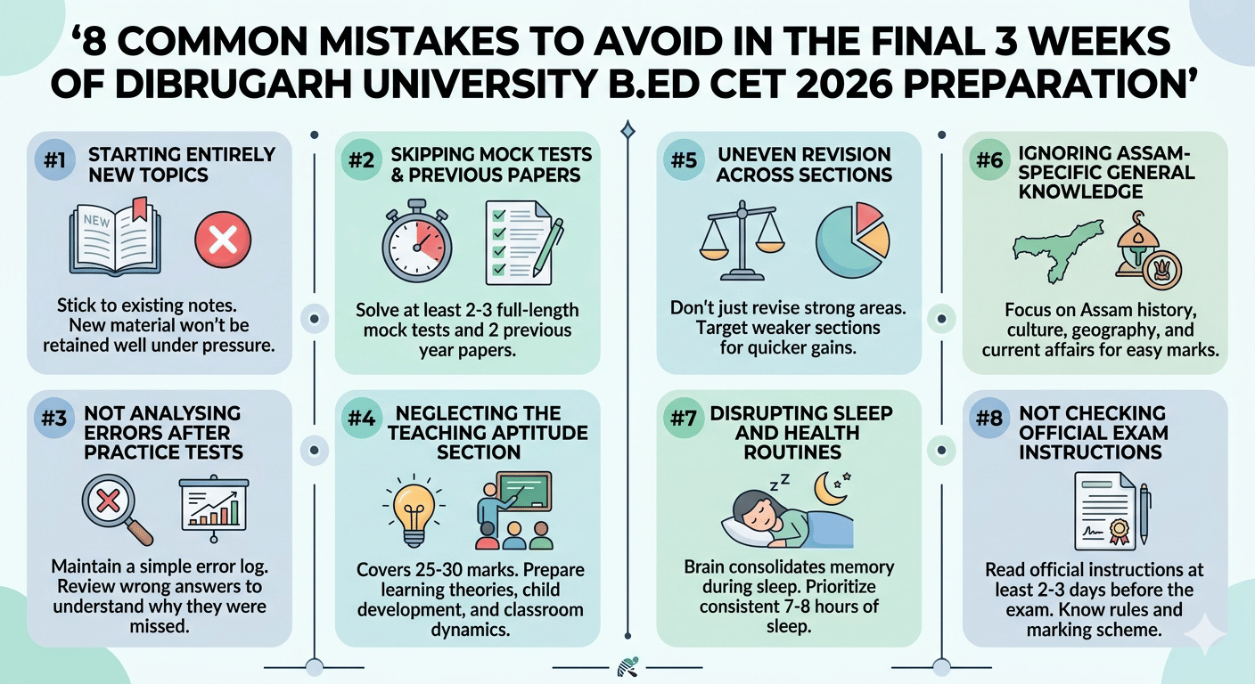 Dibrugarh University B.Ed CET 2026 8 Common Mistakes to Avoid in&nbsp;Final 3 Weeks