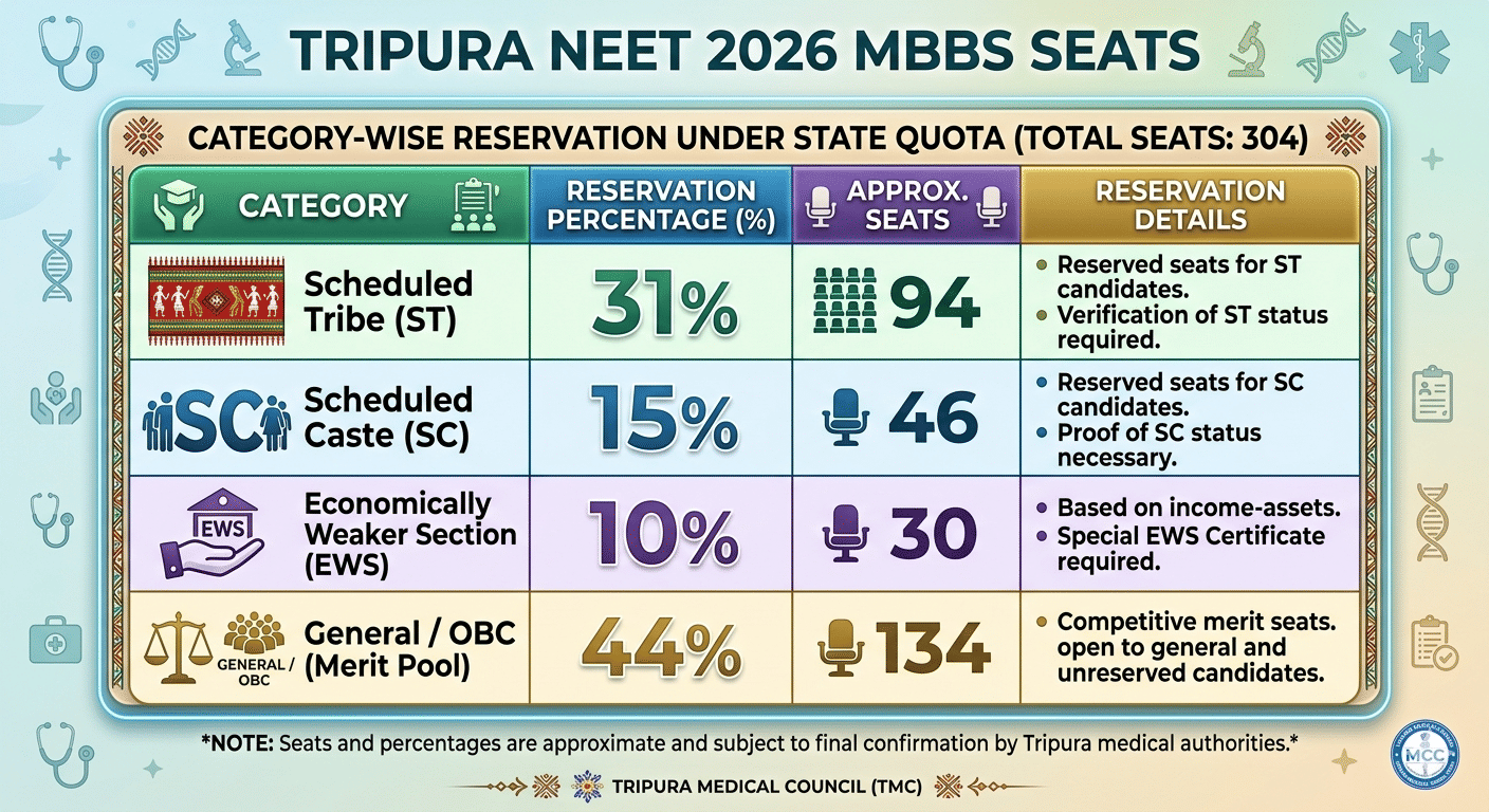 Tripura NEET 2026 MBBS Seats Category-wise Reservation Under State Quota