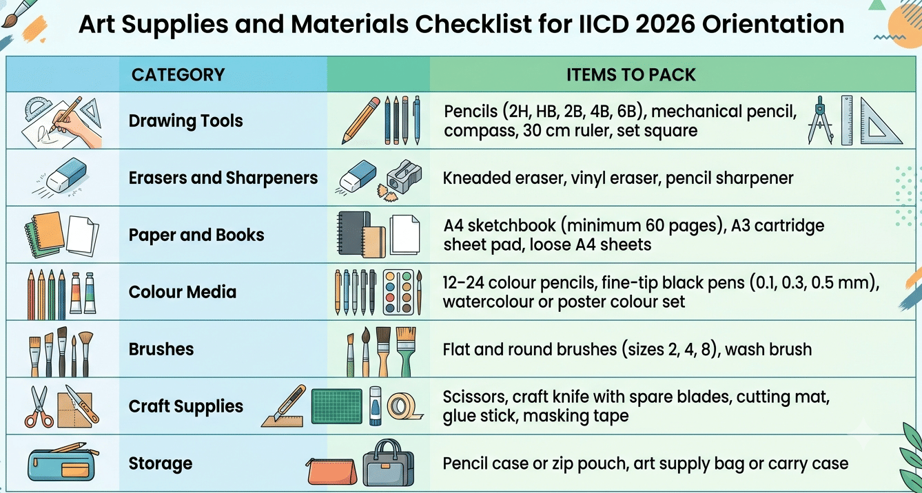 Art Supplies and Materials Checklist for IICD 2026 Orientation