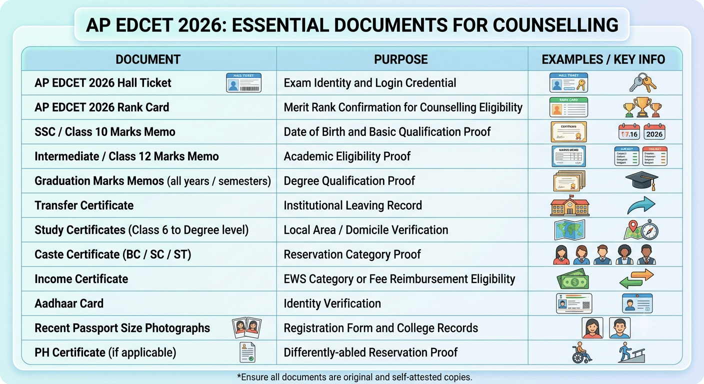 Documents Required for AP EDCET 2026 Counselling