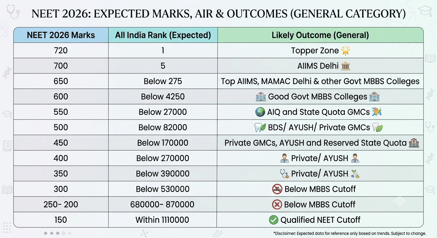 NEET 2026 Marks vs Rank (Expected)