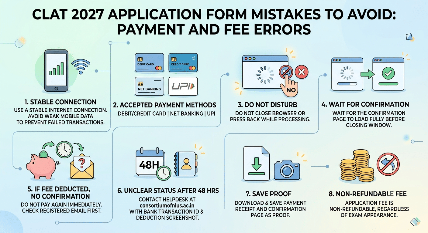 CLAT 2027 Application Form Mistakes to Avoid: Payment and Fee Errors
