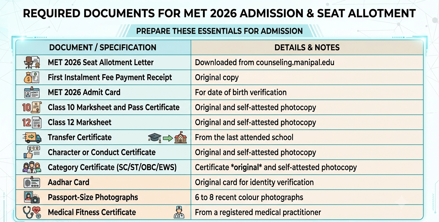 Documents Required to Report to MAHE Campus
