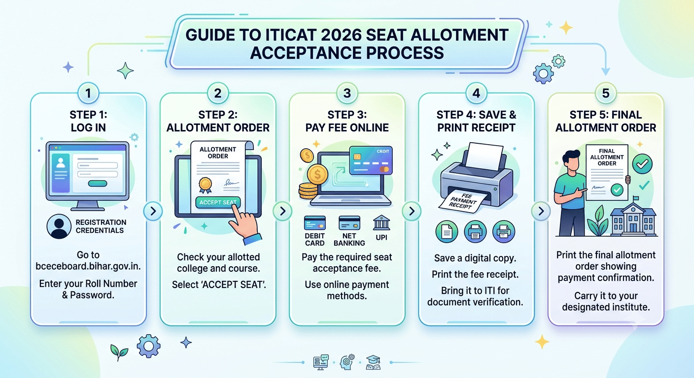 How to Accept ITICAT 2026 Seat Online After Checking&nbsp;ITICAT 2026 Round 1 Seat Allotment Result