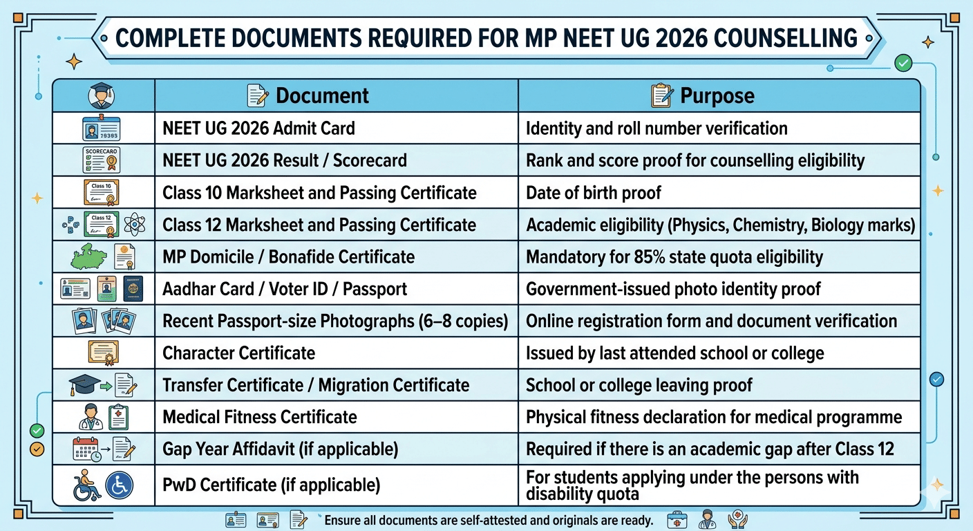 Complete Documents Required for MP NEET UG 2026 Counselling