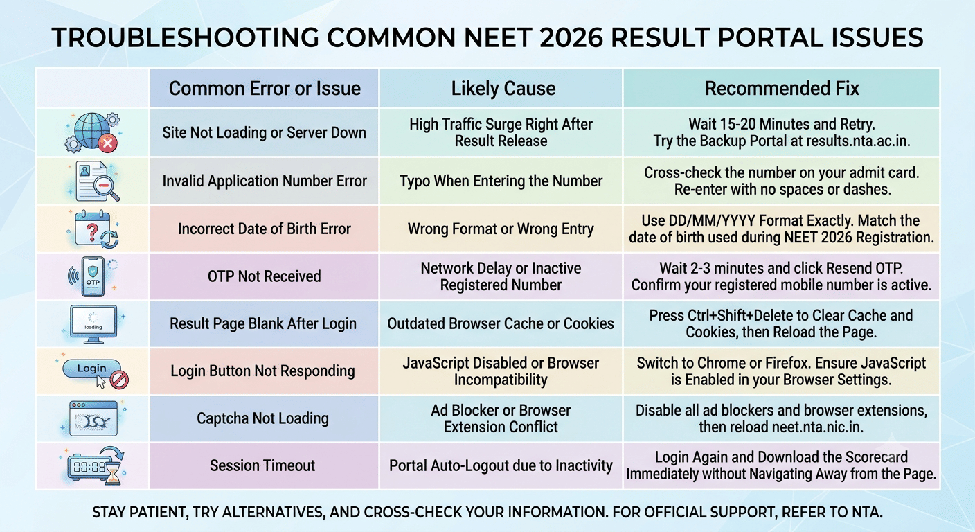 NEET 2026 Result Login Not Working: Common NEET Portal Errors and Fixes