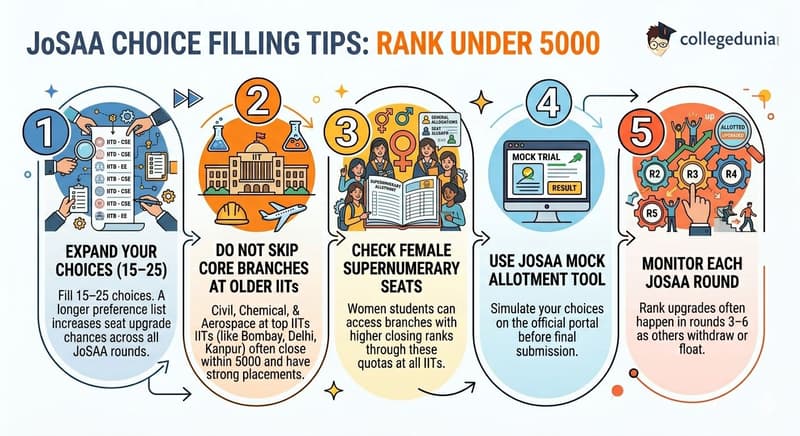 JoSAA Choice Filling Tips for Rank Under 5000