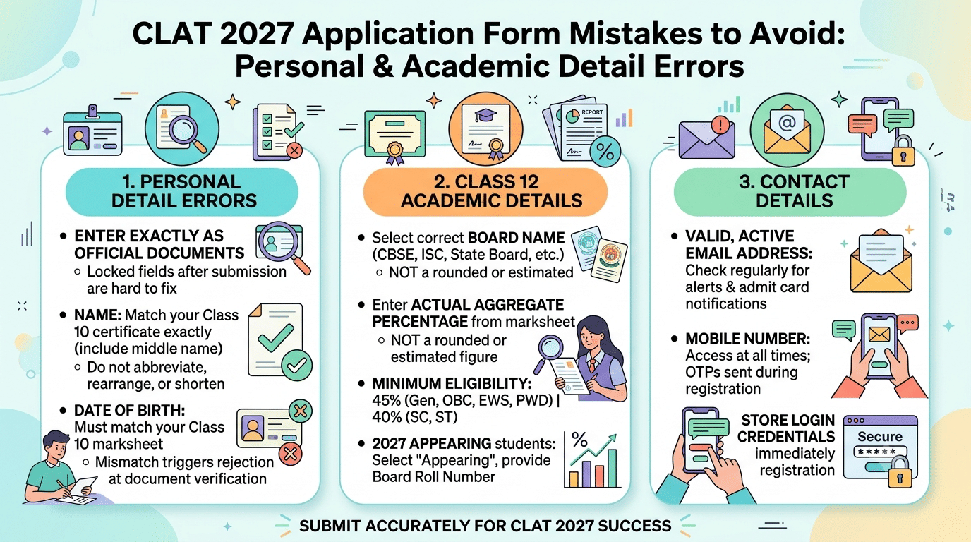 CLAT 2027 Application Form Mistakes to Avoid: Personal and Academic Detail Errors
