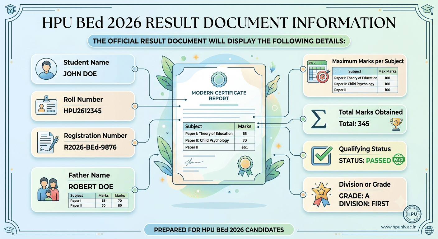 Details Mentioned on HPU BEd 2026 Result
