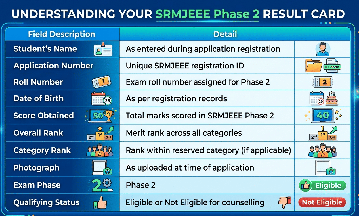Details Mentioned on the SRMJEEE 2026 Phase 2 Rank Card
