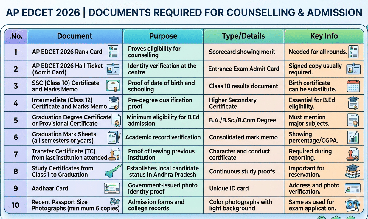 AP EDCET 2026 Documents Required for Counselling