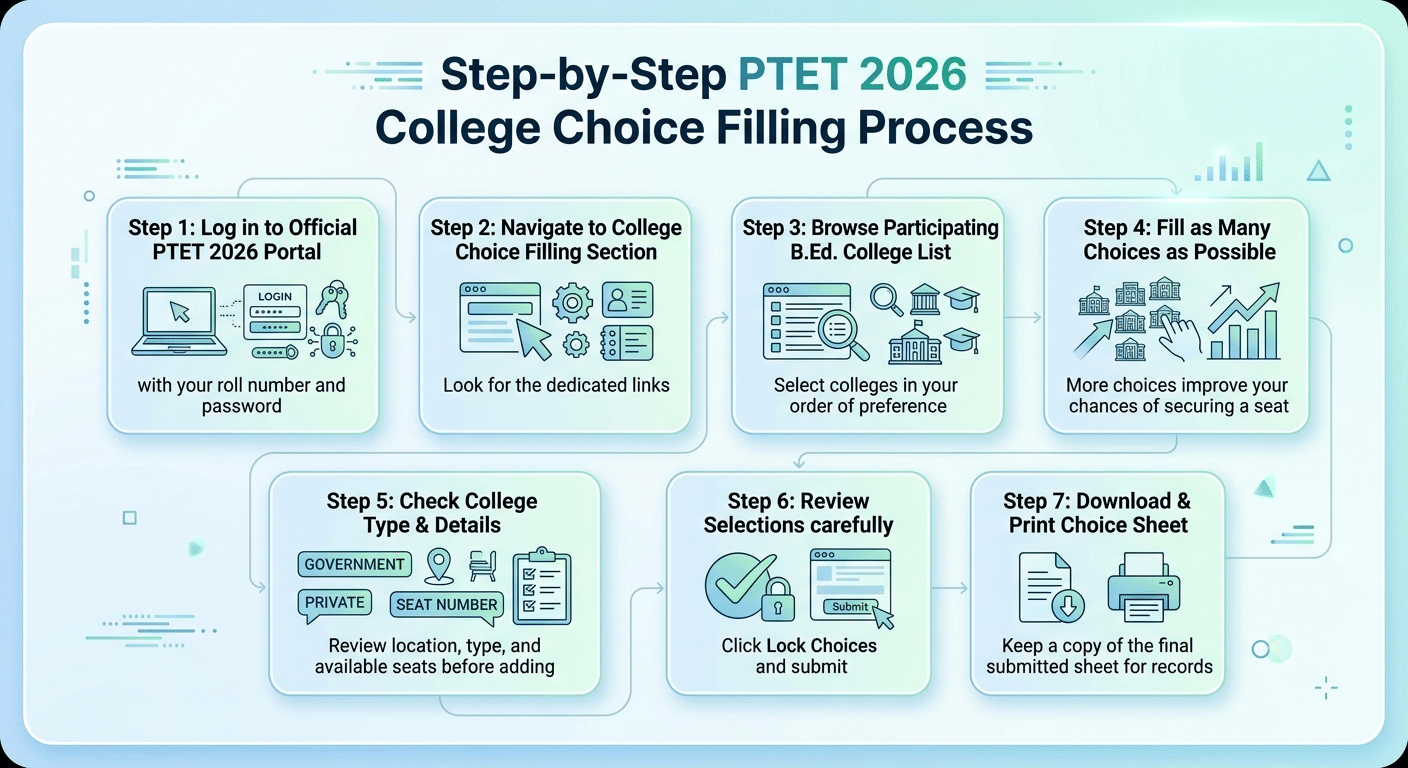 How to Fill College Choices in VMOU PTET 2026 Counselling