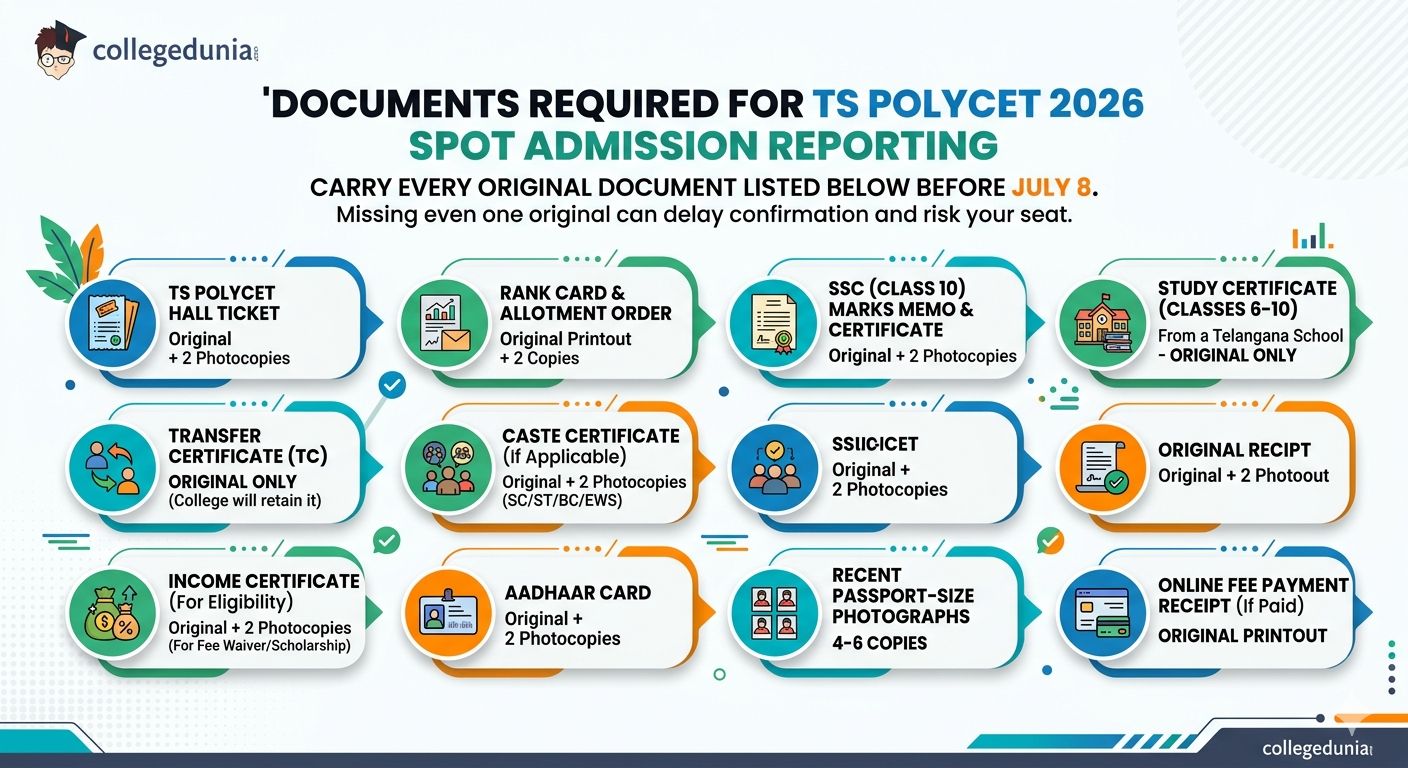 Documents Required for TS POLYCET 2026 Spot Admission Reporting