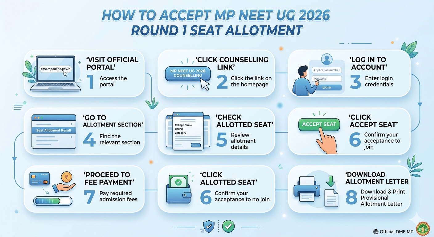 How to Accept MP NEET UG 2026 Round 1 Seat Allotment