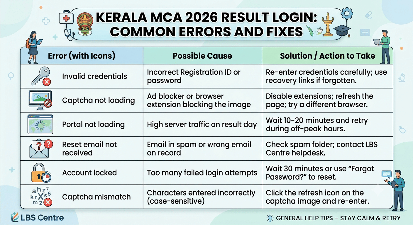 Kerala MCA 2026 Result Login: Common Errors and Fixes