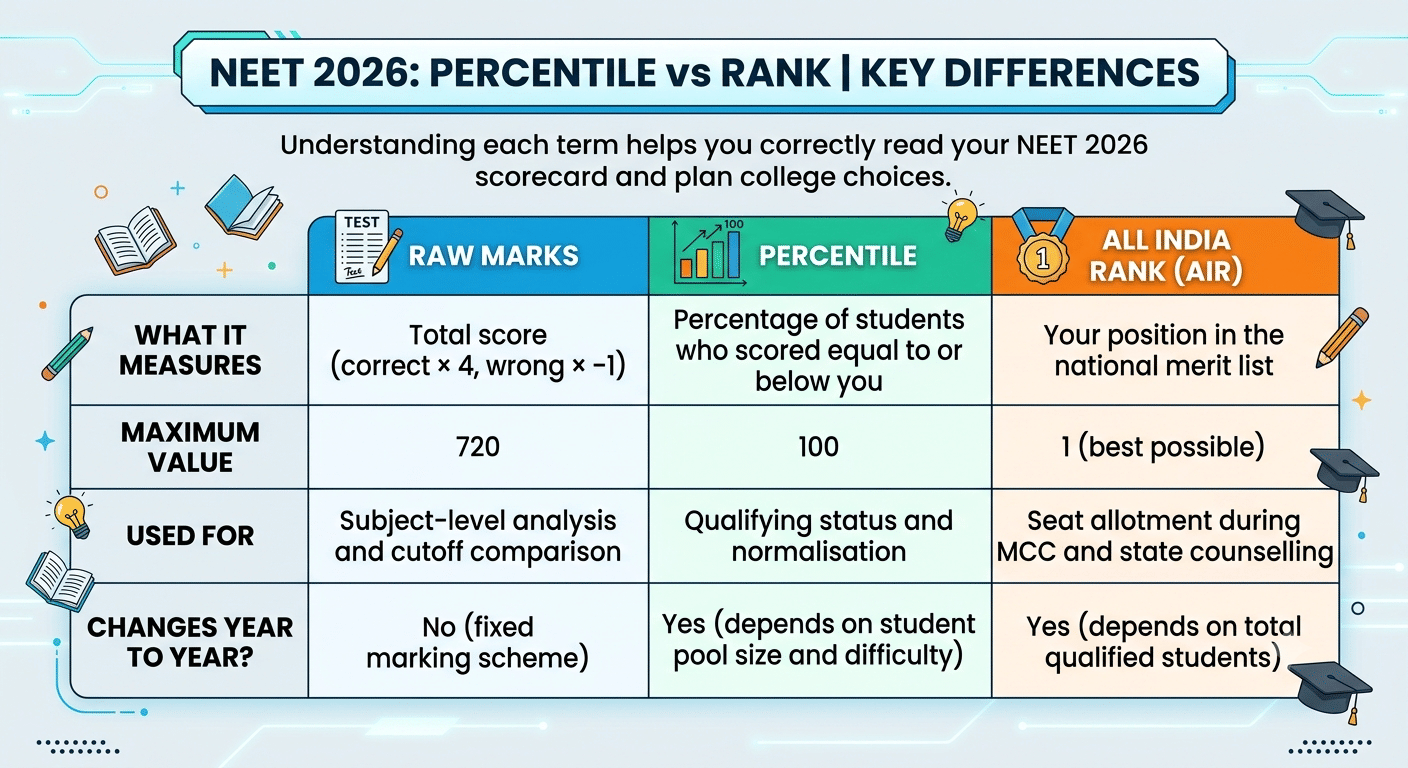 NEET 2026 Percentile vs Rank: Key Differences