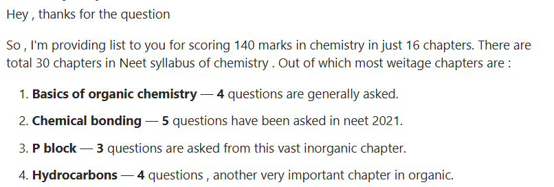 High Weightage NEET Chemistry Chapters: Quora Discussion