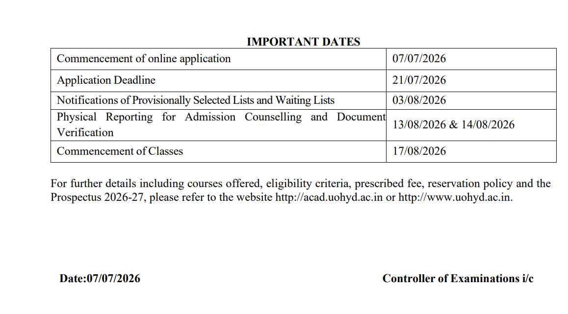 UoH Admission 2026