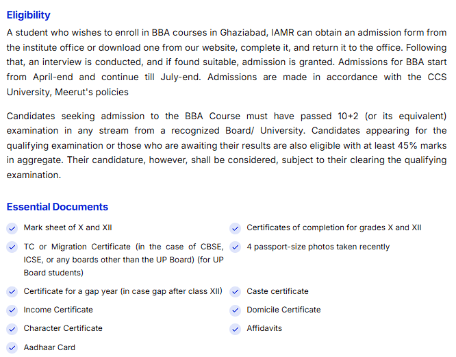 IAMR BBA Eligibility Criteria