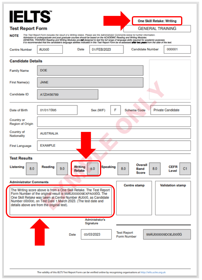 IELTS One Skill Retake Scores and TRF Validity