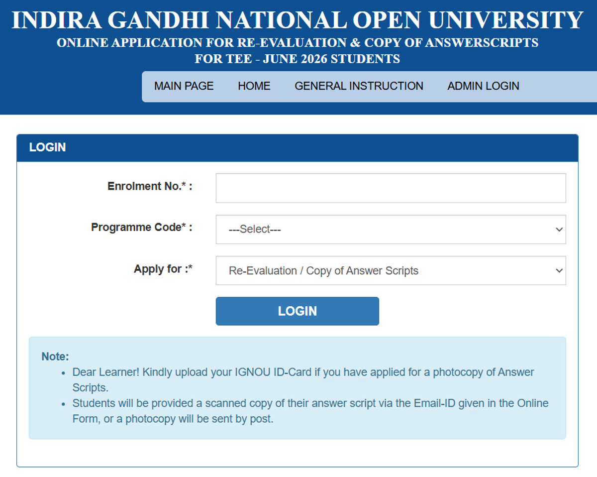 IGNOU Revaluation portal 