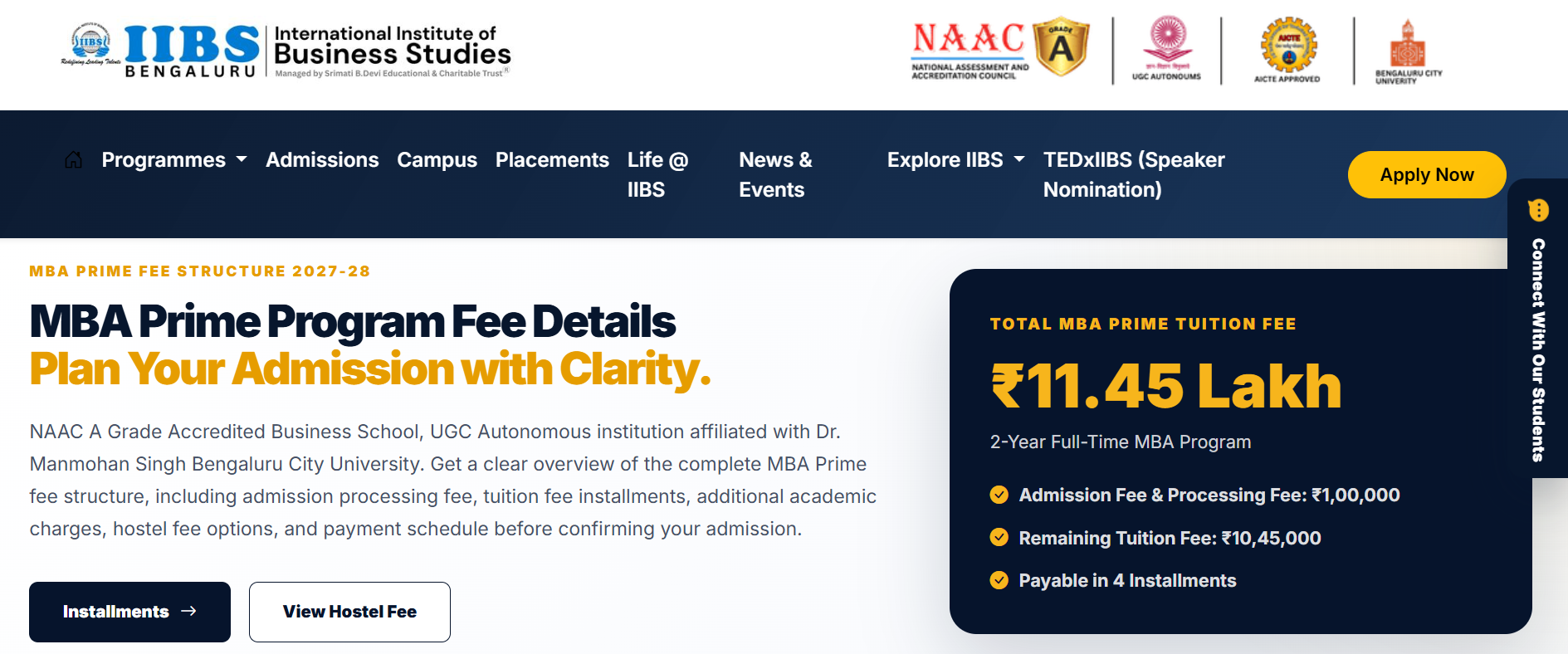 IIBS Bangalore 2027-28 Fee Structure