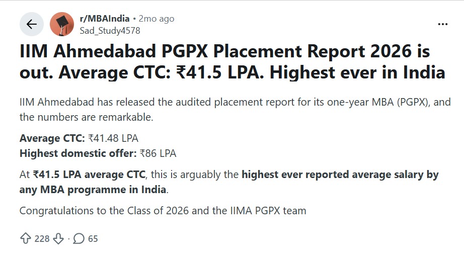 IIMA PGPX 2026 Placement Review